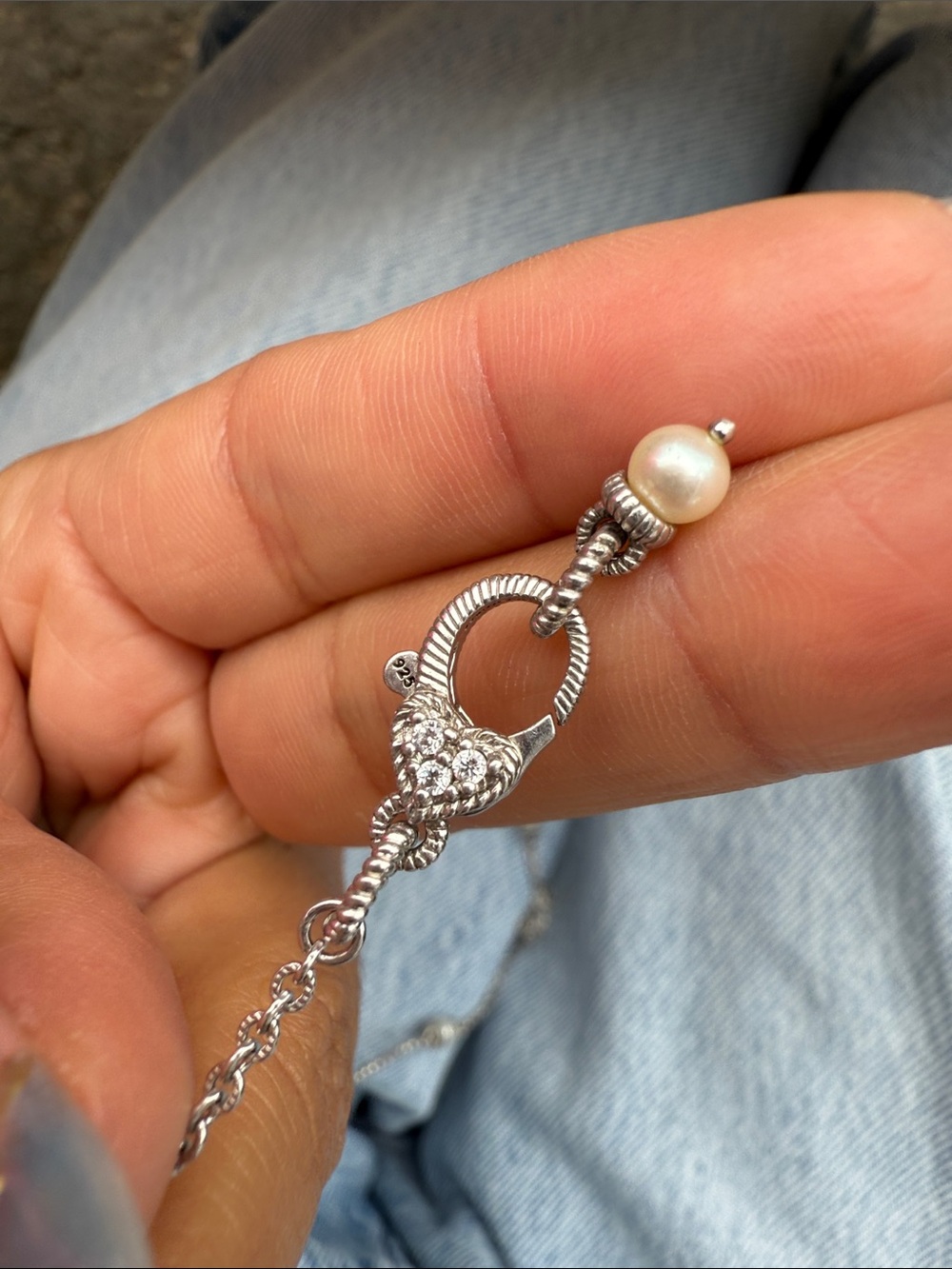 Judith Ripka Silver Chain Necklace with White Pearl Accents
